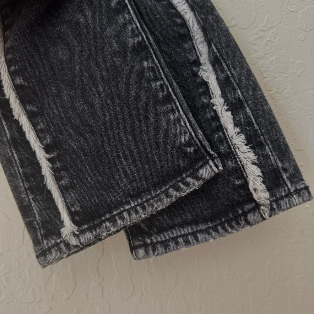 PAIGE Brigitte Fringe Trimmed Mid-Rise Slim Jeans Black Size 27 - Picture 14 of 16
